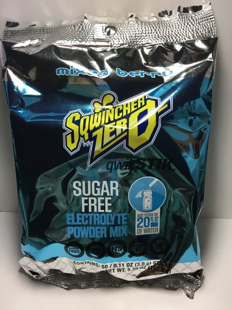 New Sqwincher ZERO Qwik Stik Sugar-Free Electrolyte Mixed Berry Powder 50 Sticks