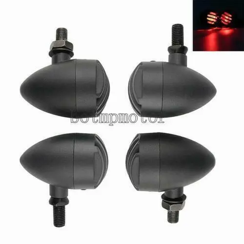 4x Motorcycle Grill Bullet Turn Signal Red Lights for Cruiser Bobber Chopper