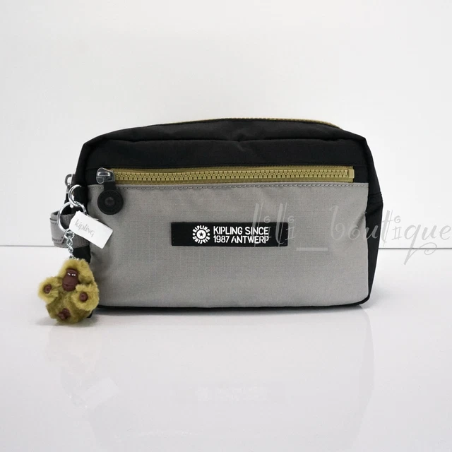 NWT Kipling KI1977 Amalfi Toiletry Bag Cosmetic Case Nylon Black Grey UN Combo