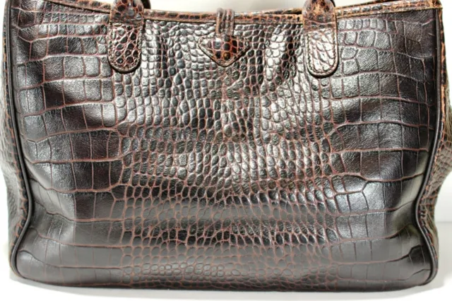 Vintage LONGCHAMP Croc Embossed Roseau Brown Leather Tote Bag France 8