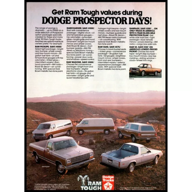 1983 Dodge Ram Van Truck Wagon Ramcharger Lineup Vintage Print Ad Rampage Photo