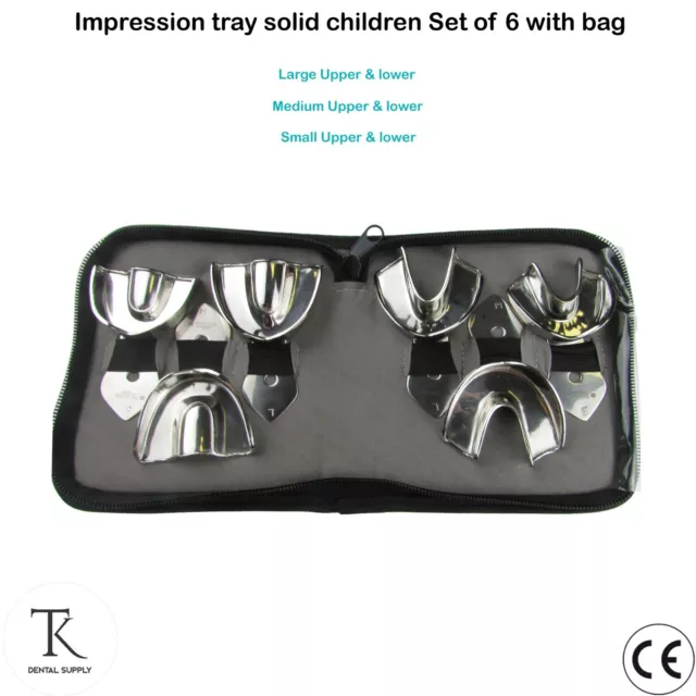 Set Of 6 Dental Orthodontics Impression Trays Metallic Rim-Lock For Childrens CE