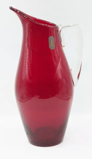 Whitefriers, Eng Red Ruby Glass Jug With Clear Glass Handle