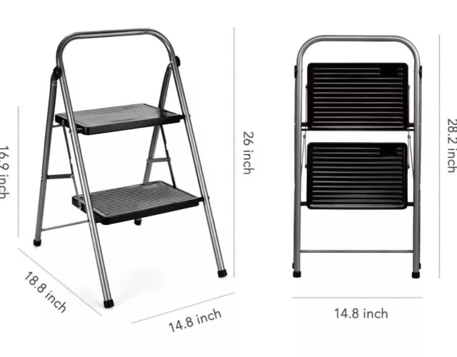 Folding Step Ladder 2 Step Stool for Adults with Handgrip Anti-Slip Wide 330Lbs