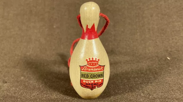 Rare Vintage Mini Brunswick Red Crown Wood Bowling Duck Pin Key Chain