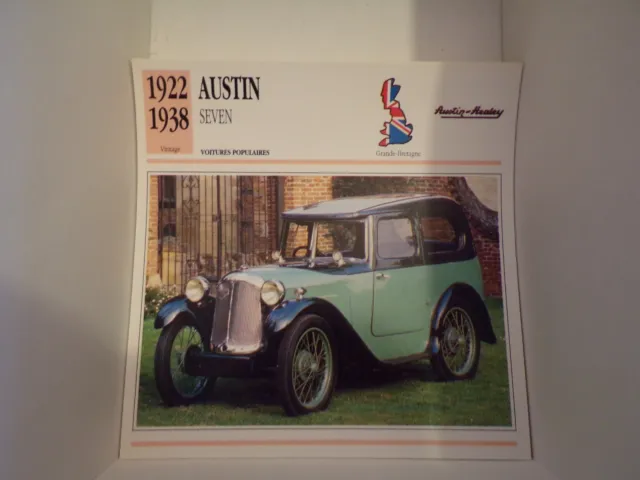 FICHE CARD carte car voiture grande bretagne austin seven 1922.1938