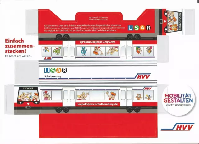 HVV-Bastelbogen "U-Bahnwagen - HVV-Schulberatung" Din A4/Hamburger Verkehrsverbu