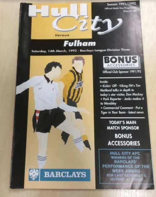 Hull City v Fulham  - Football Programme 1991/92 FREE P+P
