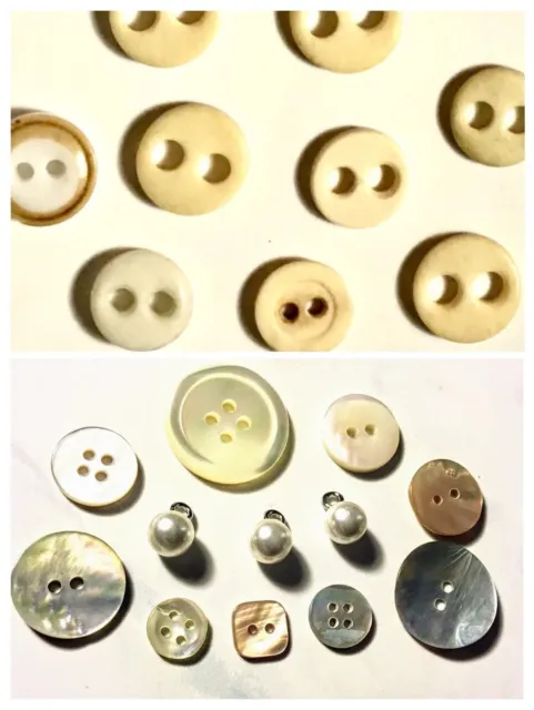 Antique 1800’s Natural Bone 2 Hole Buttons Pearl Shank,Shell Buttons