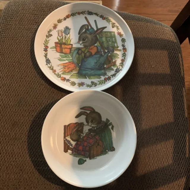 Tazón de jardín y plato de melamina de plástico Peter Bunny Rabbit de colección silite 3101 SILITE