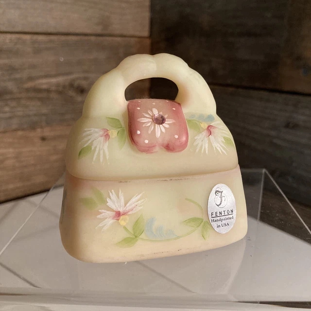 Fenton Burmese Purse Trinket Box Signed Fentons Painted Euc