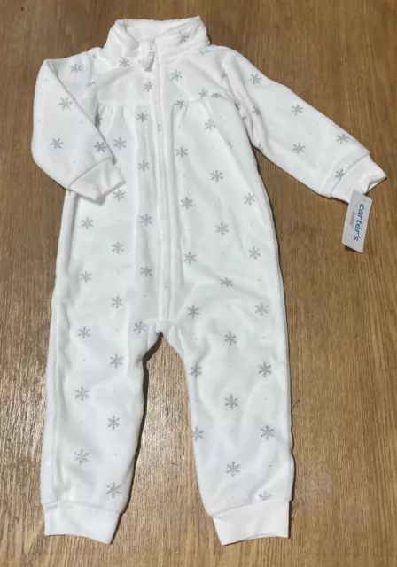 Baby Girl Carter's Snow Print Zip-Up Fleece Jumpsuit Sz 18 Months NWT