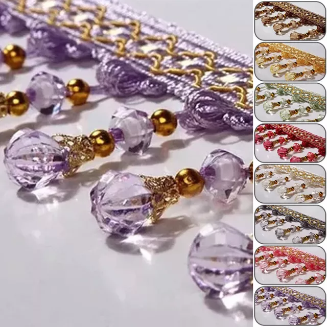 12M/lot Tassel Fringe Trim Pumpkin Crystal Beaded Ribbon for Sewing Curtain Lace