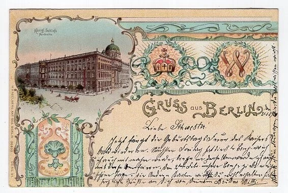 AK: Gruss aus Berlin – Litho – 1900 – Kgl. Schloss – Nordseite