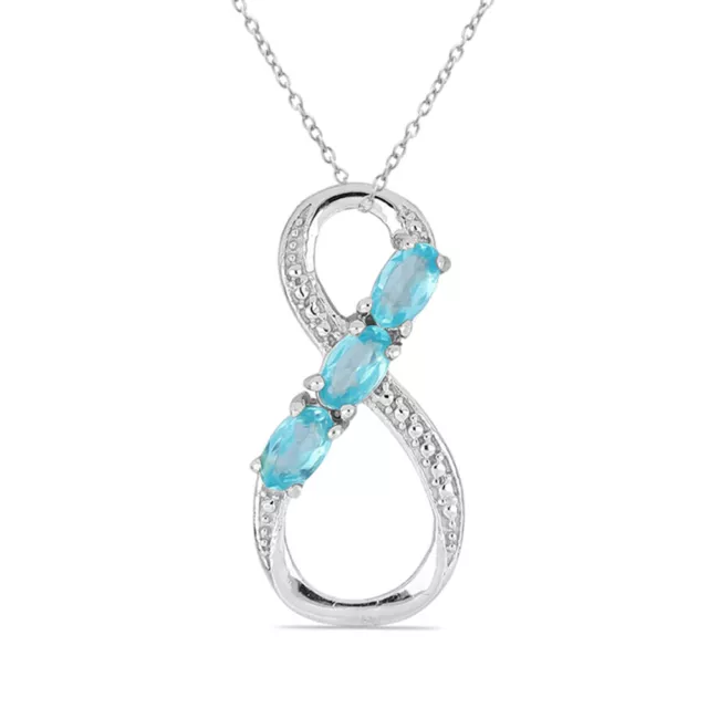 0,72 Carat Rare Apatite Pendentif Éternité 925 Chaîne en Argent Infinity