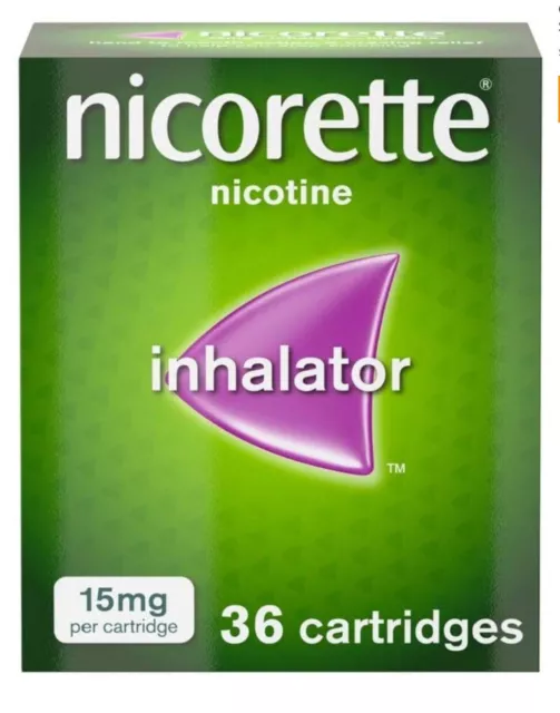 Nicorette Inhalator 15 mg 36 Nikotinkartuschen - brandneue Box mit langem Verfall