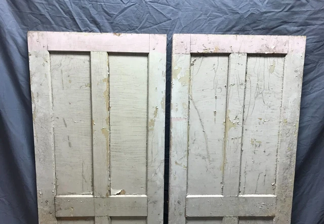 Pair Antique Wood 4 Panel Shabby White Cabinet Cupboard Doors VTG 21x60 188-23B 13