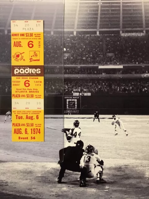 Hank Aaron Home Run Ticket HR #727 and #728 August 6 1974 Henry