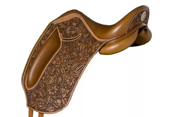 Hand tooled dressage Leather  saddle with  matching girth + Stirrup