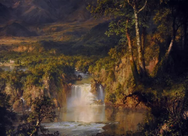 3429.Landscape painting with waterfall POSTER.Home Room School Office art decor