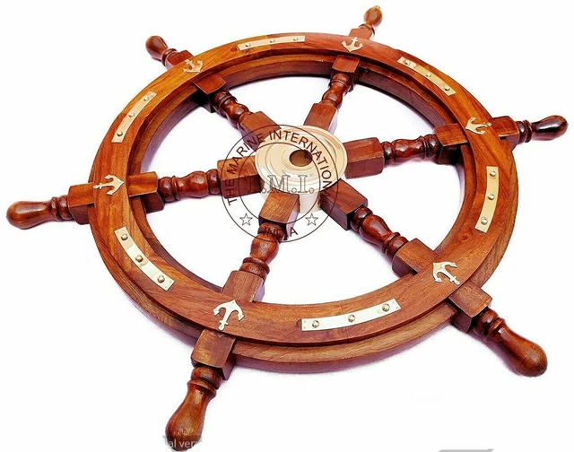 Nautisches Schiffslenkrad aus Holz mit Messinganker 24 Zoll...
