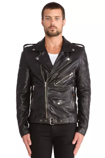 BLK DNM Men's Black Leather Jacket 5 #MKL102 Large $1193 NWT