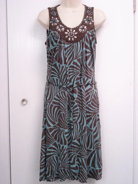 Krista Lee dress M embellished tie belt jade brown spring summer NEW