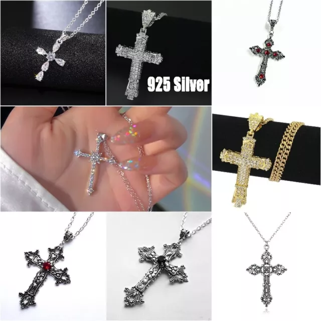 Fashion Cross Jewelry Cubic Zircon 925 Silver Necklace Pendant Party Gift