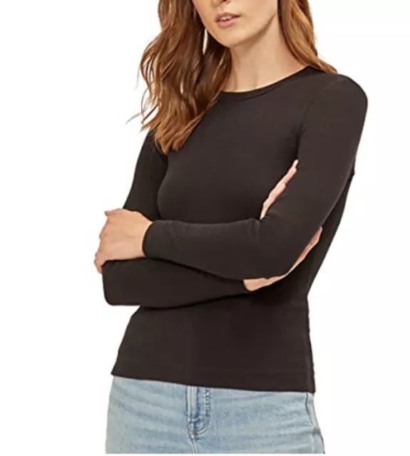 Three Dots Women's Long Sleeve Crewneck Tee,Black,Small. New With Tags.