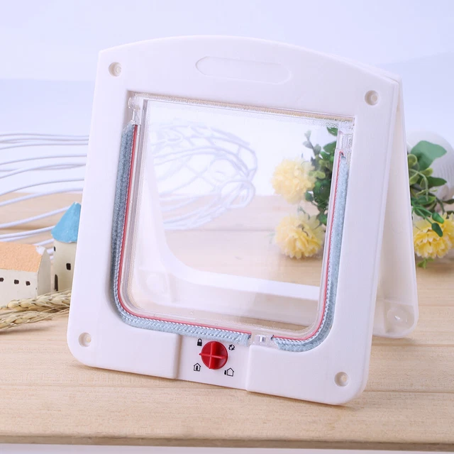 Puerta con solapa para gato resistente 4 vías de bloqueo para gatos perritos gatitos (blanca)