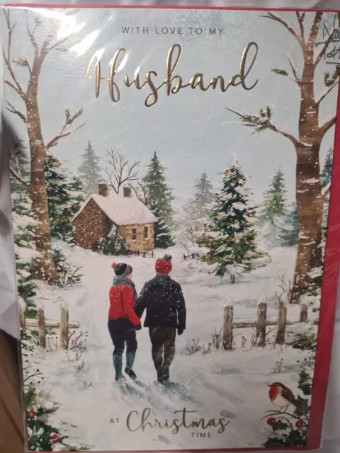 Husband Christmas Card By Noel Tatt. Couple Walking In The Snow