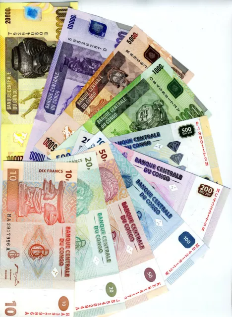 Set, Congo D. R. 10;20;50;100;200:500;1000;5000;10000;20000 Francs, 10 notes UNC