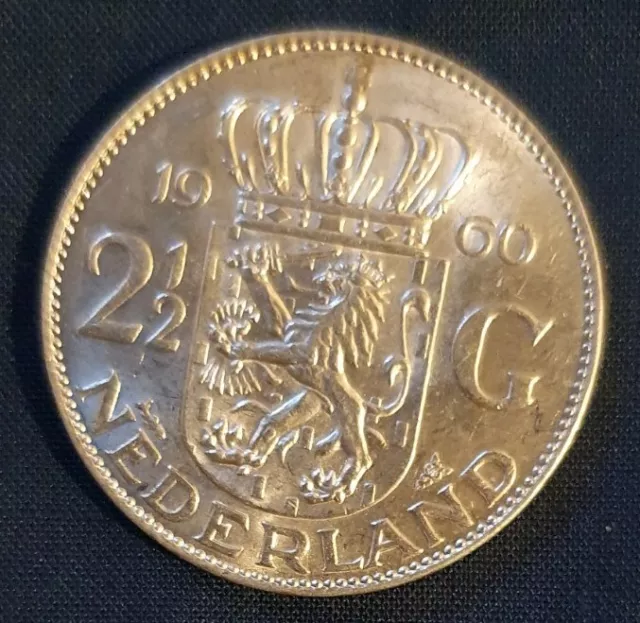 1960 Netherlands Kingdom 2 1/2 Gulden Silver Coin - Queen JULIANA