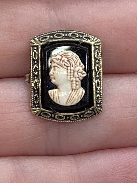 Unique Tiny Vintage Antique Greek Roman Carved Cameo Pin Brooch