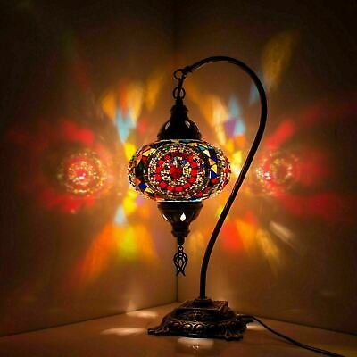 3x lampade da tavolo da banco a mosaico colorato marocchino turco di vetro