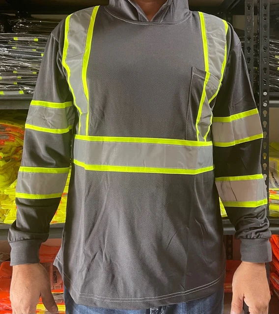 Hoodie Grey High Visibility Safety Shirt  With Reflective Stripes