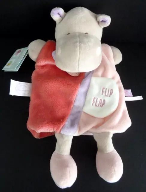TT. DOUDOU ET COMPAGNIE MARIONNETTE HIPPOPOTAME Flip Flap rose mauve blanc  NEUF
