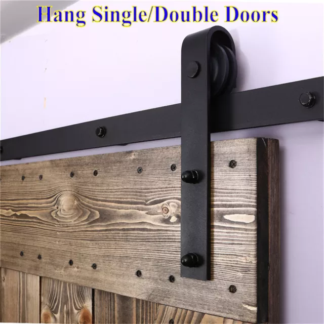 Steel Sliding Barn Door Hardware Kit 5FT/6FT/8FT for Single/Double Wood Doors 2