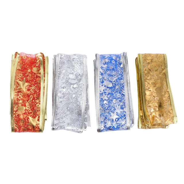 4 Rollen von 2 cm Weihnachten Satinband Bronzing Pentagramm Gedruckt Weihnachten