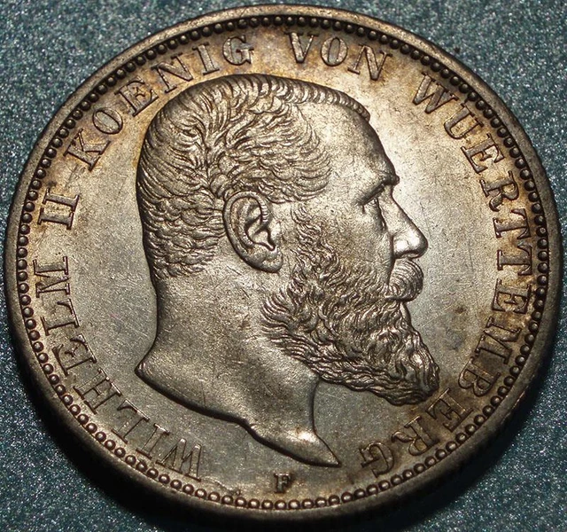 1900 KINGDOM of WÜRTTEMBERG GERMAN EMPIRE Silver "2 MARKS" King WILHELM II