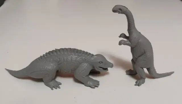 Marx Small Mold Dinosaurs Gray Plastic Vintage Prehistoric Playset Set of 2