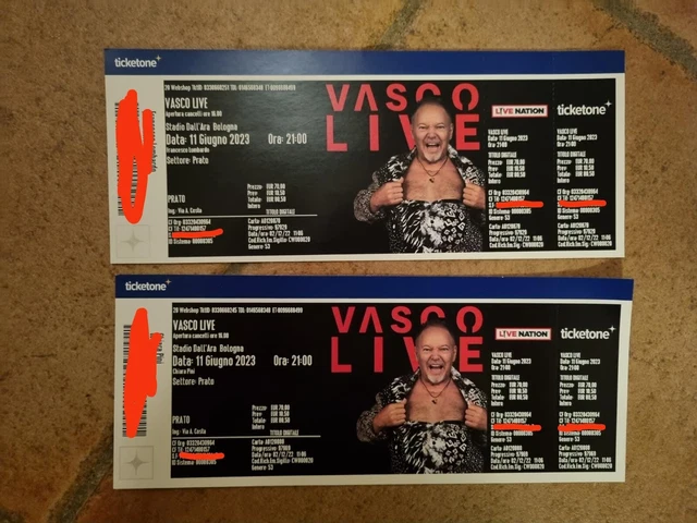 2 biglietti Vasco Rossi 11/06/2023 Bologna Stadio Dall'ara
