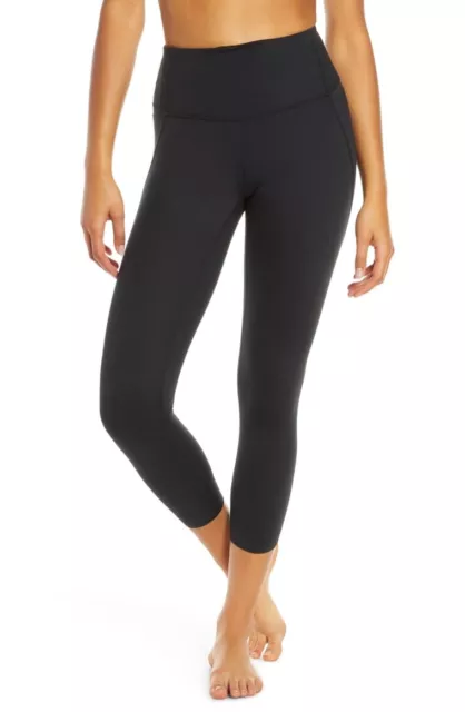 Zella Via High Waist Pocket Crop Leggings - Black - Large