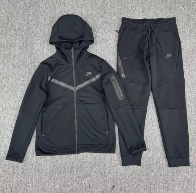 Nike Tech Fleece Full Zip Felpa Con Cappuccio e Pantalone TUTA COMPLETA NERA XL