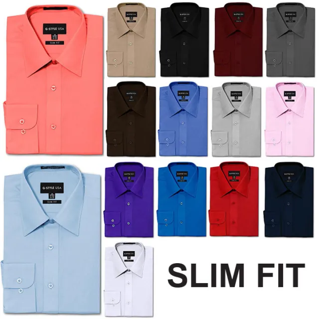 NEW Men's Slim Fit Button Down Long Sleeve Solid Color Dress Shirts