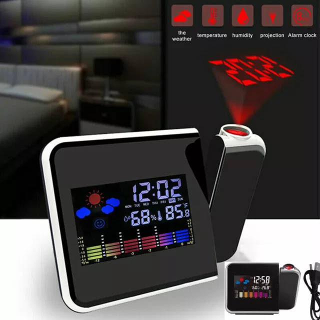 Smart LED Digital Alarm Clock Projection Temperature Projector LCD Display Time