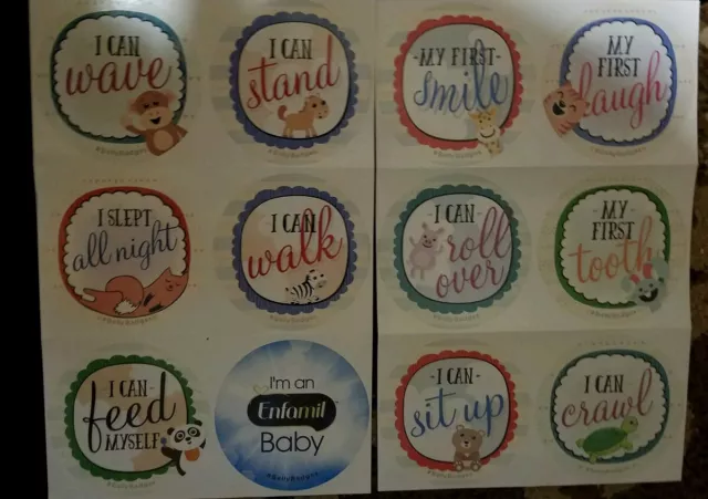 Autocollants Enfamil First Activity badges ventre bébé 4" cercles 12 pièces