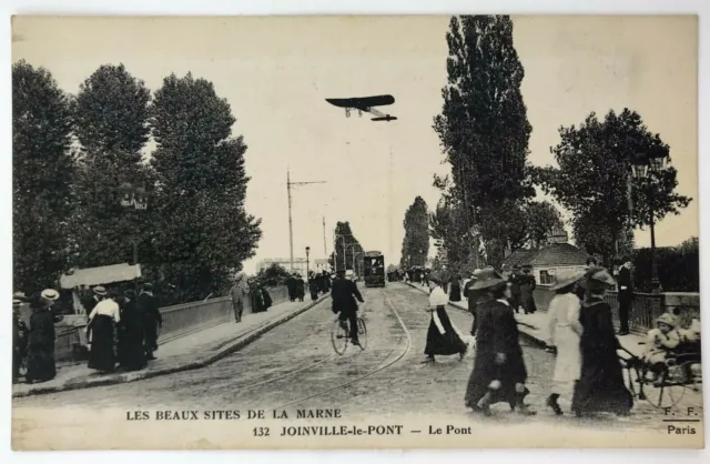 Vintage JOINVILLE-le-PONT PARIS Postcard LA Marne Bridge Real Scene People
