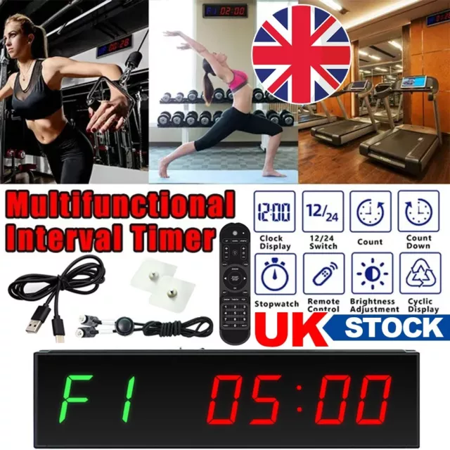 LED Interval Timer Wall Mounted Down/Up Clock Stopwatch for Competition Training