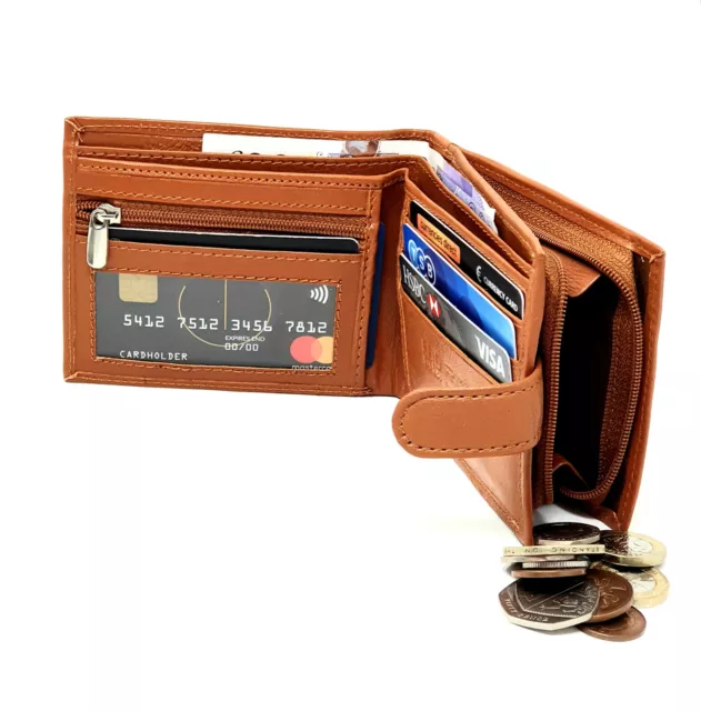 Mens Genuine Leather Wallet Antitheft RFID Blocking Zip Around Coin Purse Tan